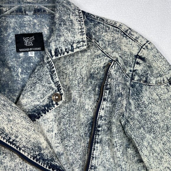 Acid Washed Cropped Jacket Denim SZ 12 Designed by Cosmic Belted‎ Punk 80's - Picture 13 of 16